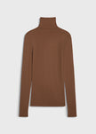 Rue Sophie Brown wool turtleneck top with long sleeves and a slim-fit design.