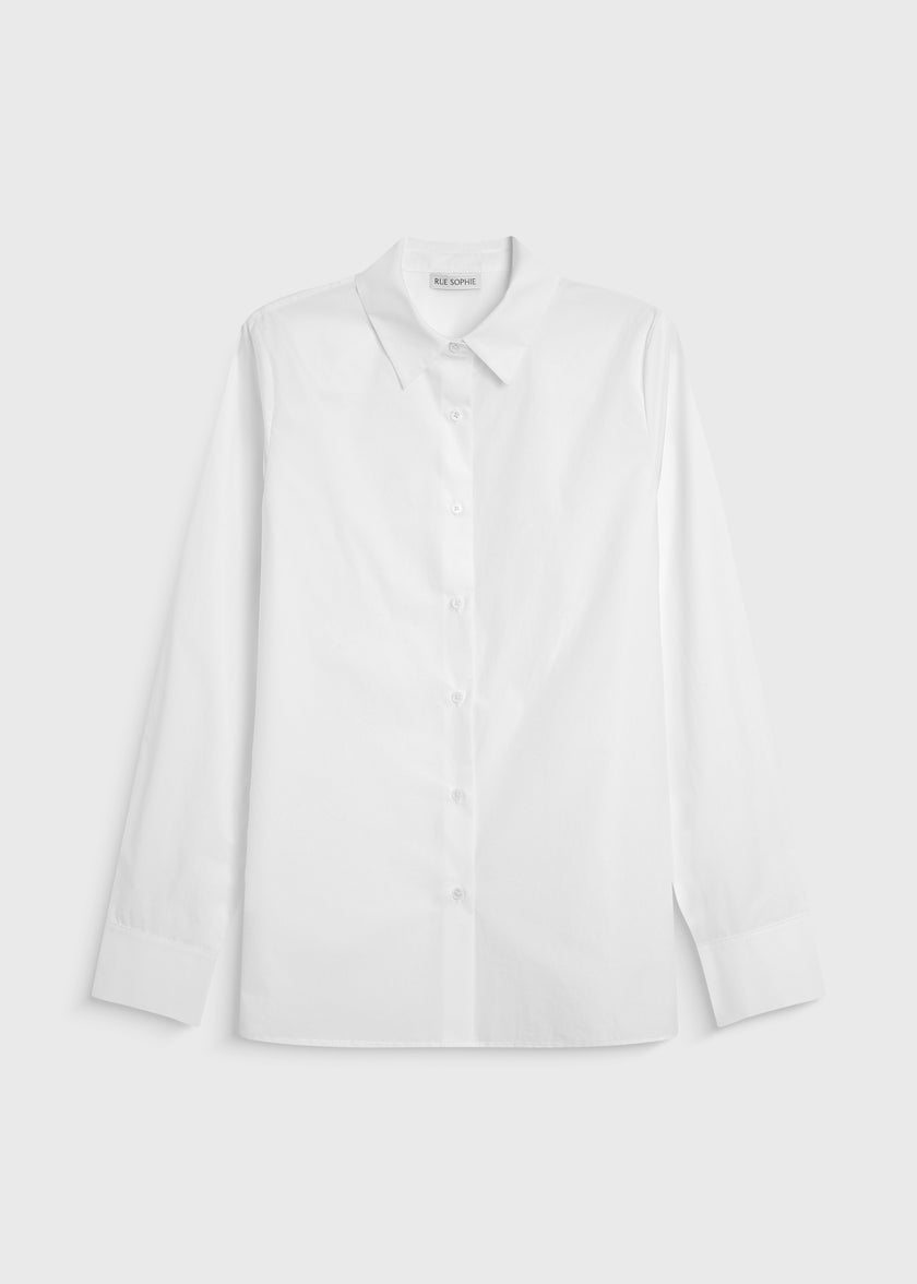 RUE SOPHIE Charlot white cotton button-down shirt, tailored fit, perfect for women, crisp and elegant.