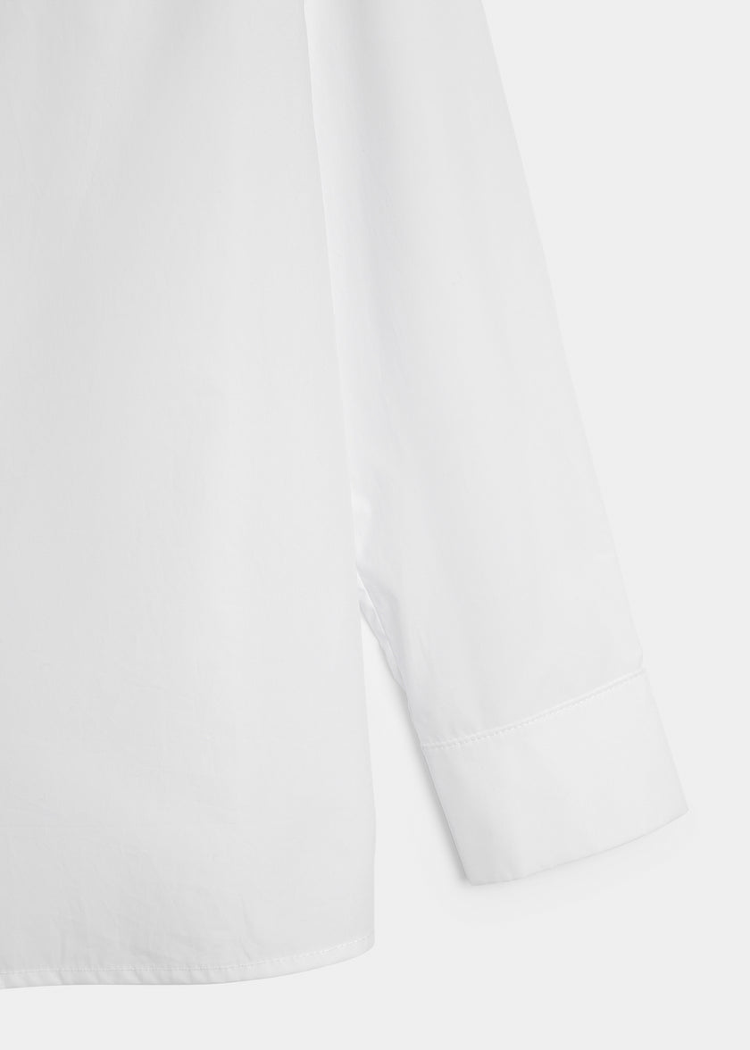 White cotton Charlot button-down shirt sleeve detail, tailored fit, crisp cuff