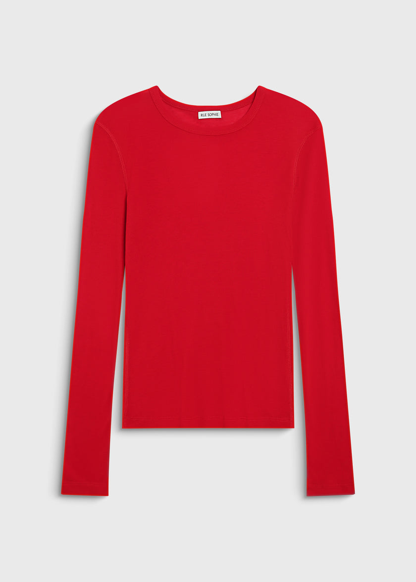 Ruesophie red long-sleeved crewneck top, slim fit lyocell blend