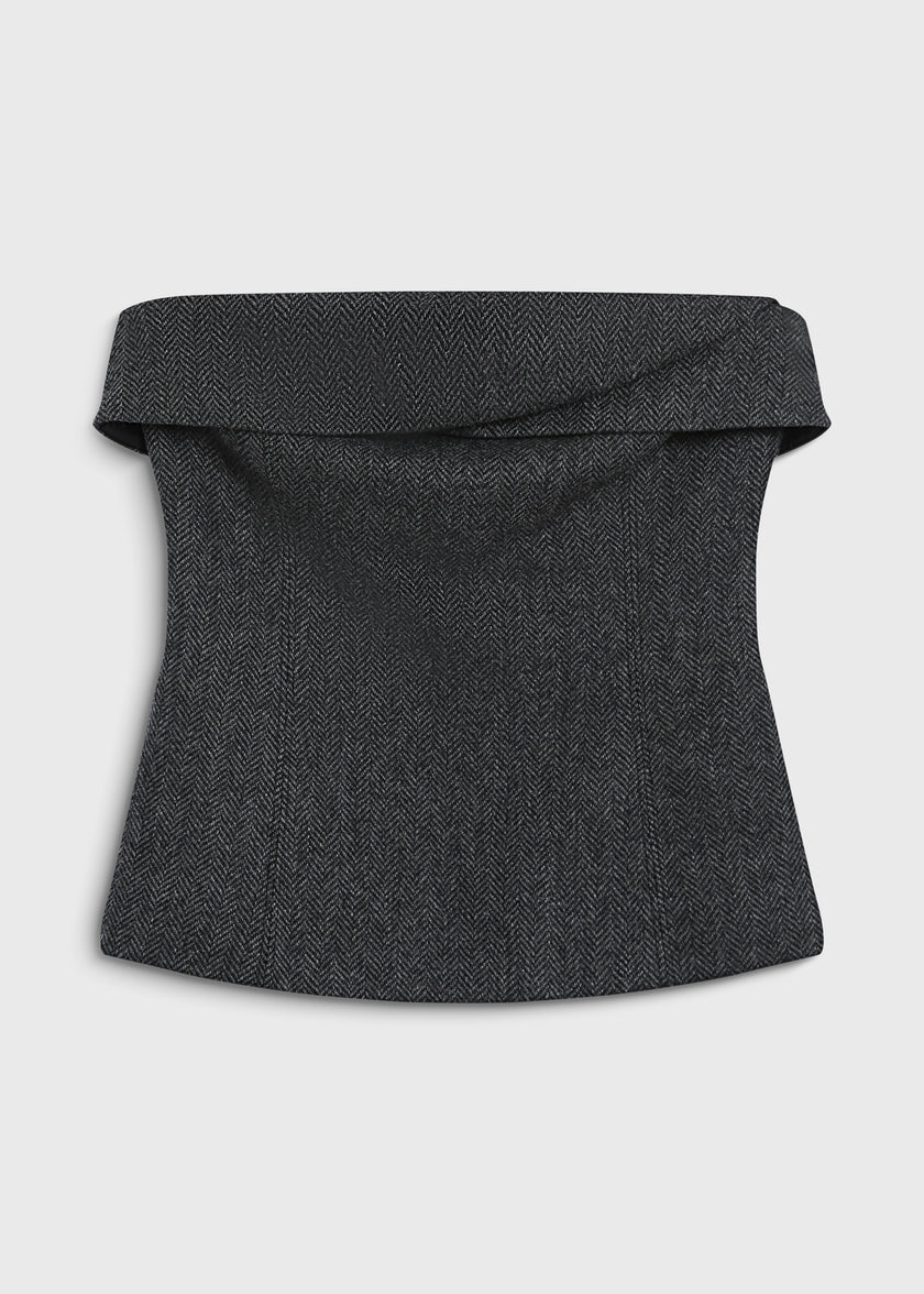 Concorde Bustier Top in Cinder herringbone wool blend, evening wear