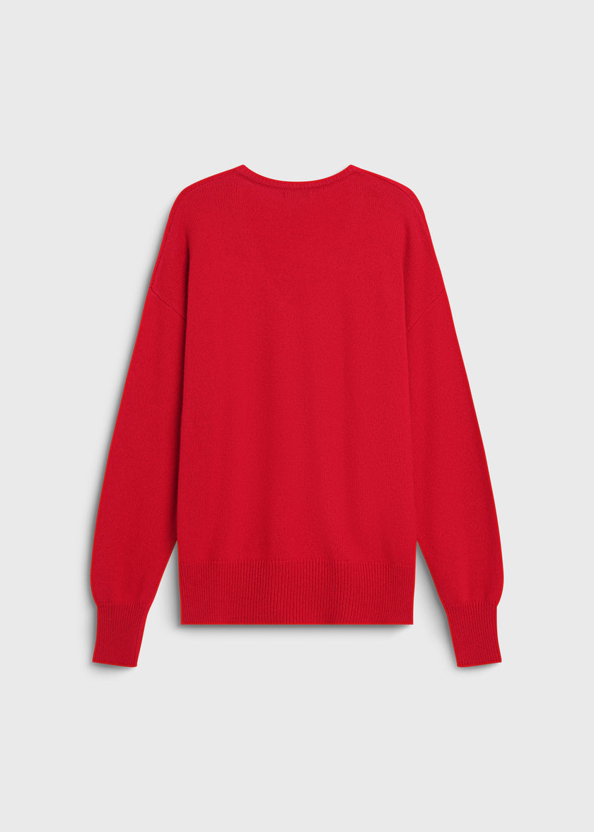 Ruesophie Coquelicot red wool-cashmere V-neck sweater, back view