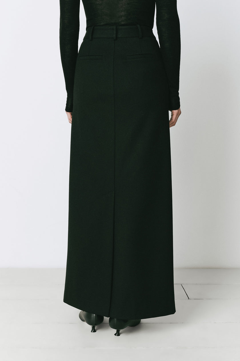 Black Cosette Maxi Skirt, polyester blend, elegant design, flared hem for movement and understated elegance