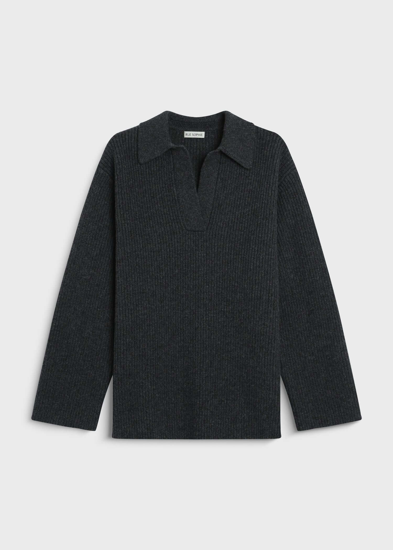 Rue Sophie wool-blend oversized V-neck sweater in dark charcoal. 