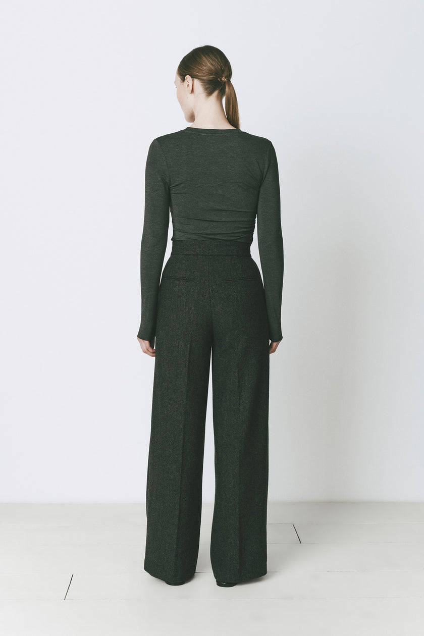 Cinder Du-Jour Ruched Top and Wide-leg Trousers, dark grey rayon blend