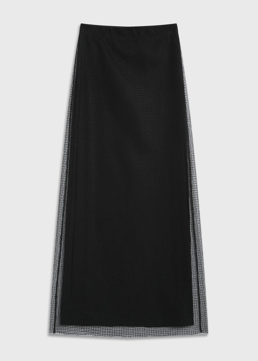 Black Espoir Mesh Skirt, sheer maxi skirt for layering and evening wear, Rue Sophie