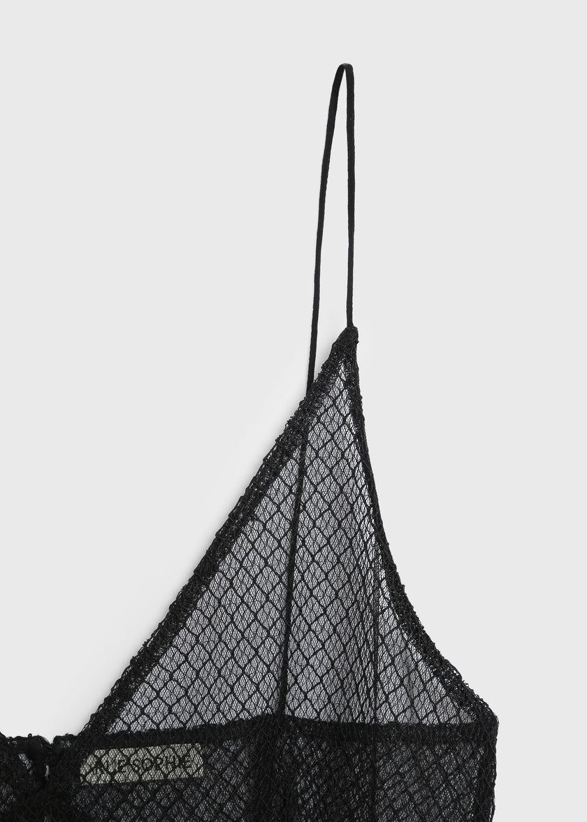 Ruesophie Espoir Mesh Top Detail: Black sheer polyester top with spaghetti straps, perfect for fall layering.