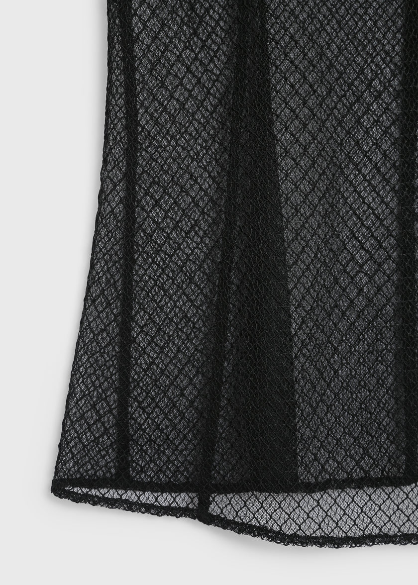 Black Ruesophie Espoir Mesh Top, diamond-patterned sheer polyester fabric, perfect for layering