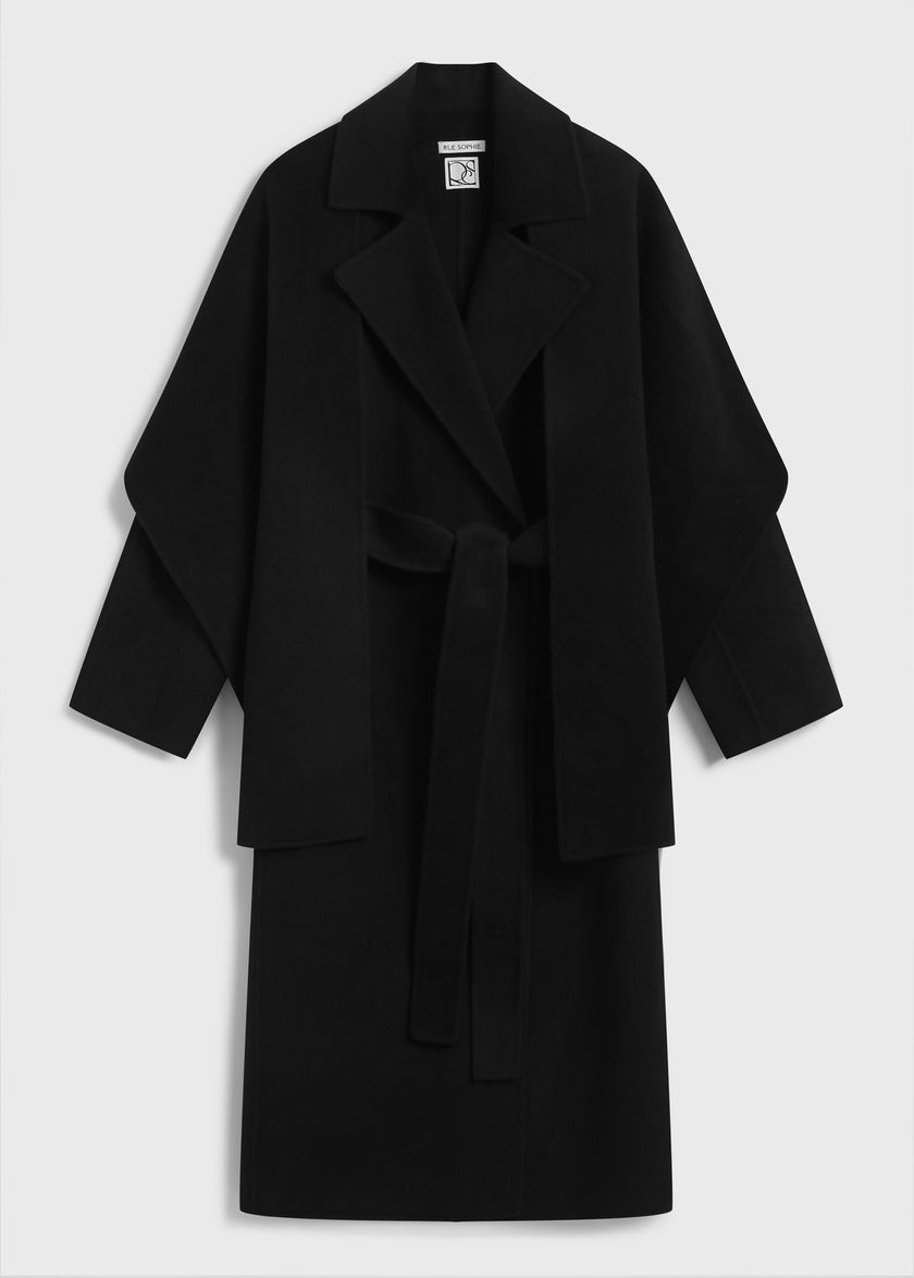 Black wool-cashmere Grand Scarf Coat with detachable scarf, oversized fit, Rue Sophie
