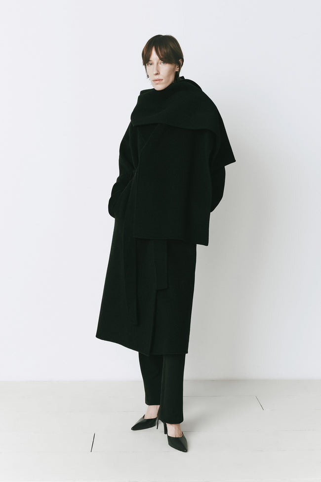 Rue Sophie Grand Scarf Midi Coat Black