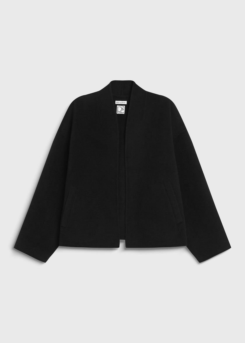 Ruesophie Jaurès Shawl Collar Jacket in black wool-cashmere, perfect for fall layering.