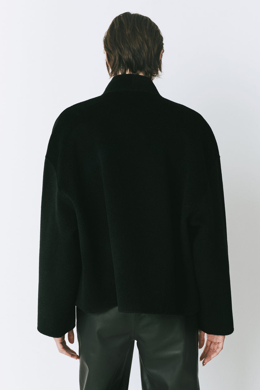 Black wool-cashmere Jaurès Shawl Collar Jacket, relaxed fit, perfect for fall layering.