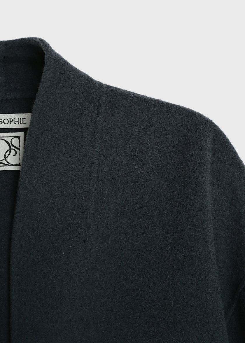 Ruesophie Topaz blue wool-cashmere Jaurès Shawl Collar Jacket, featuring the shawl collar design
