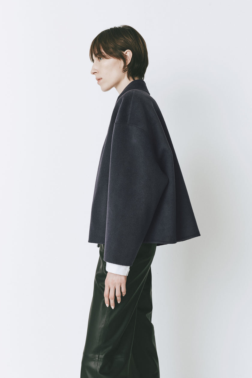 Ruesophie Topaz blue wool-cashmere Jaurès Shawl Collar Jacket, oversized fit, layering piece