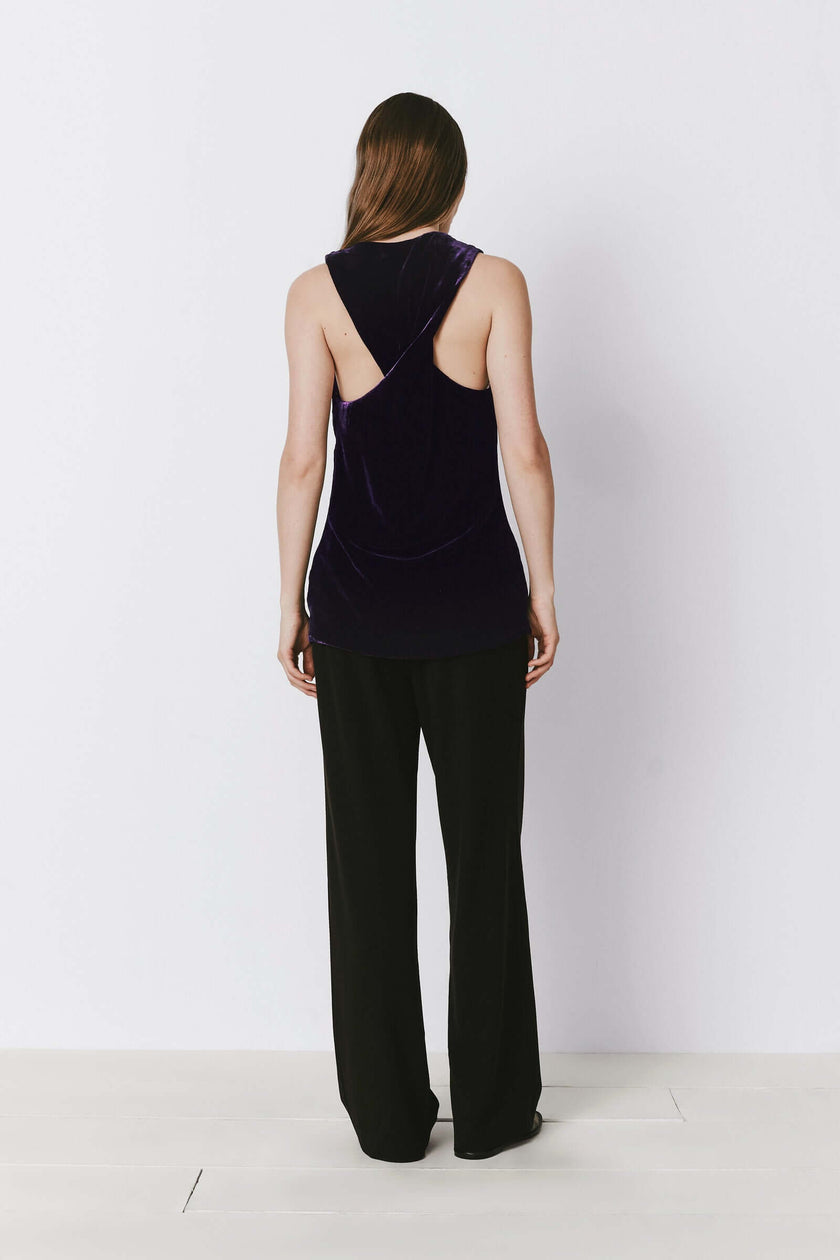 Dark purple velvet Léa Top with criss-cross back, luxury autumn wear