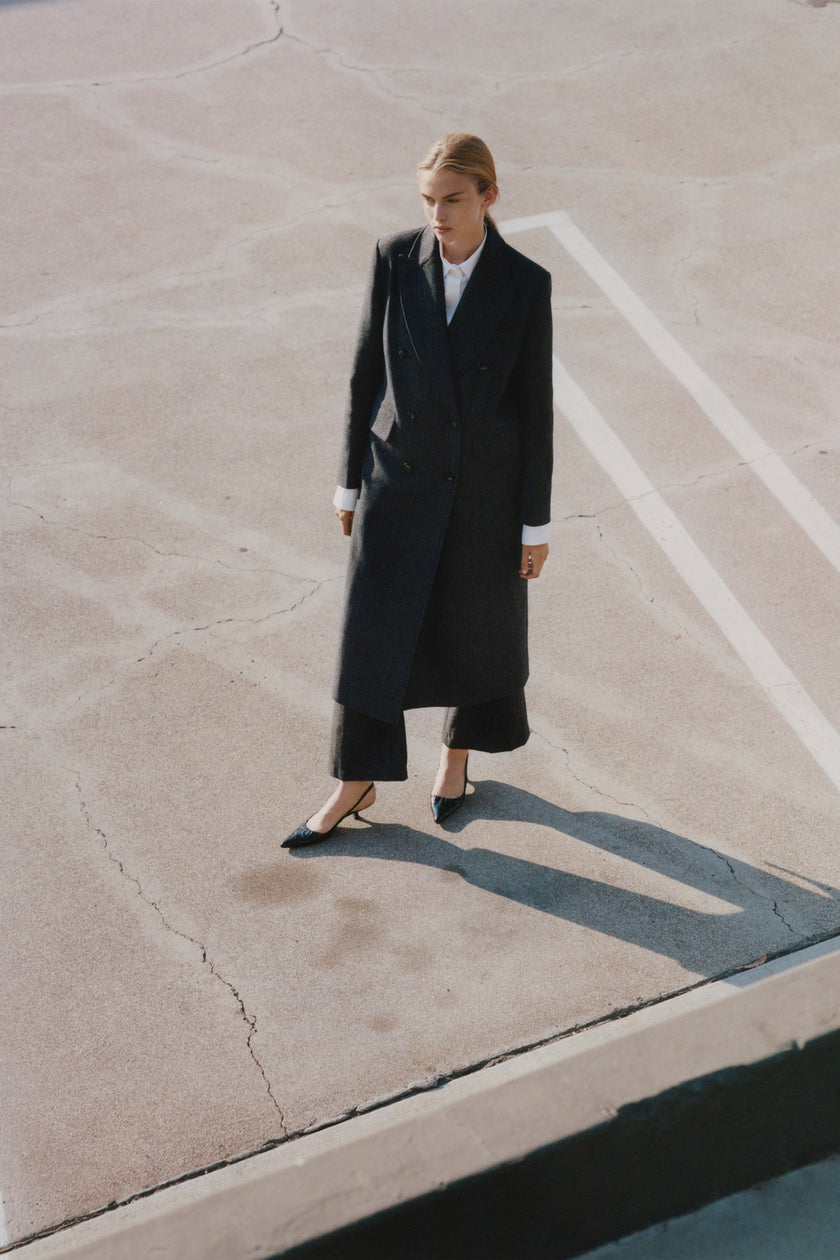 Cinder wool Léonard Herringbone Coat with double-breasted fit