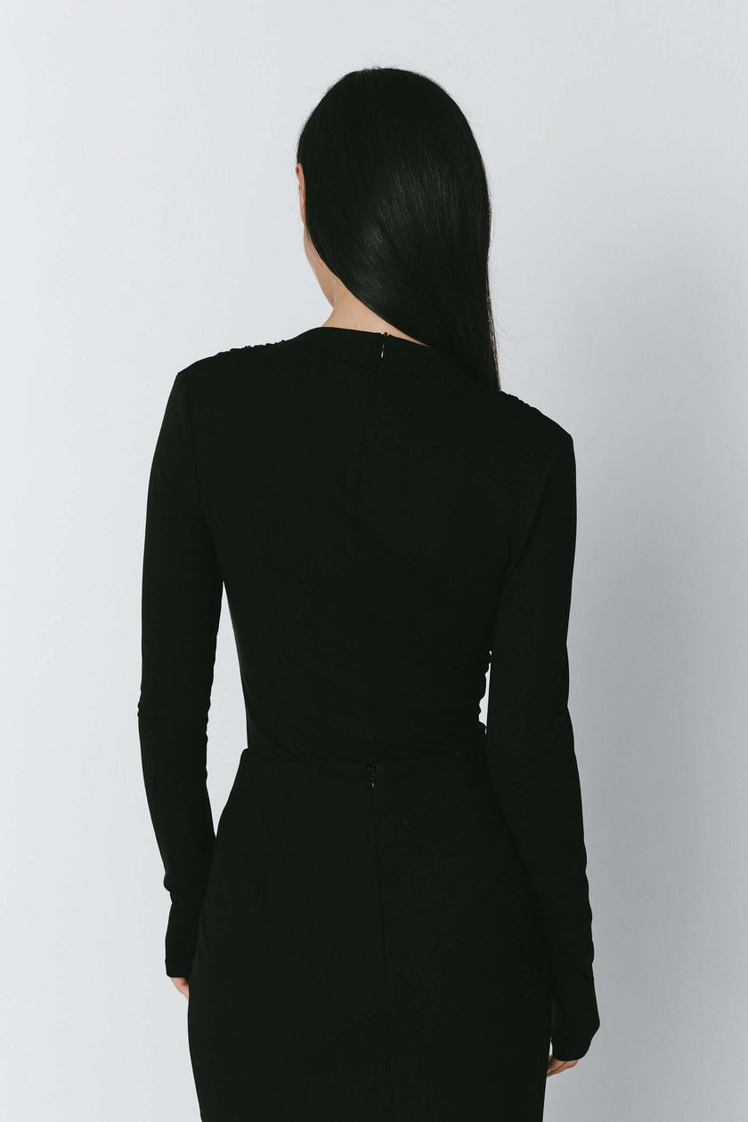 Black Liane Modal Knit Top, long sleeve, minimalist design, elegant
