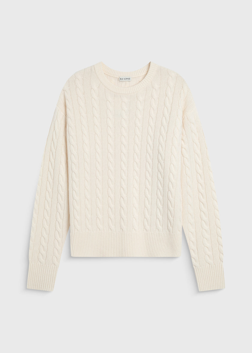 Ivory cable knit sweater with crewneck, Rue Sophie Lyon sweater