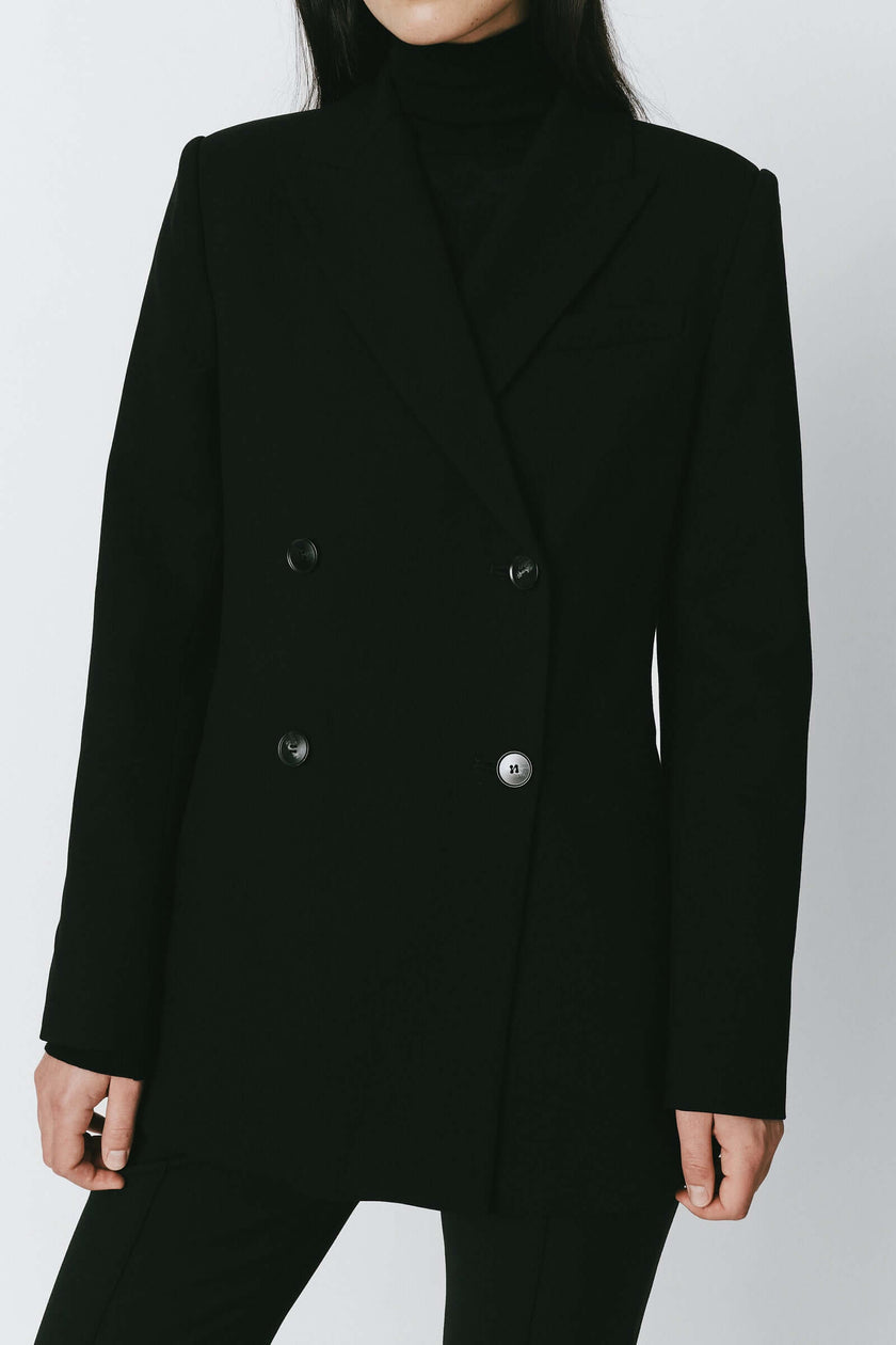 Black Magalie Double-Breasted Jacket in viscose-wool blend, tailored fit, black suit