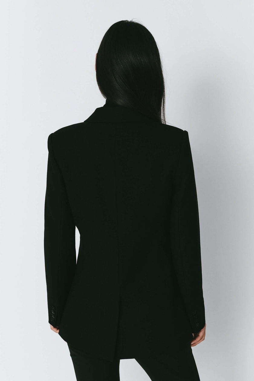 Black Magalie Double-Breasted Jacket, Viscose-Wool Blend, back view, tailored fit
