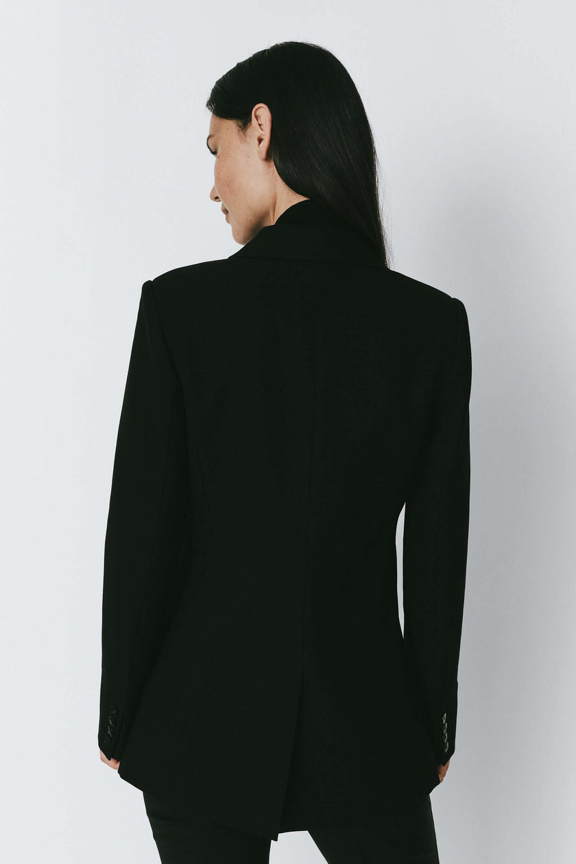 Magalie Double-Breasted Jacket back view, black viscose-wool blend, tailored fit, Rue Sophie