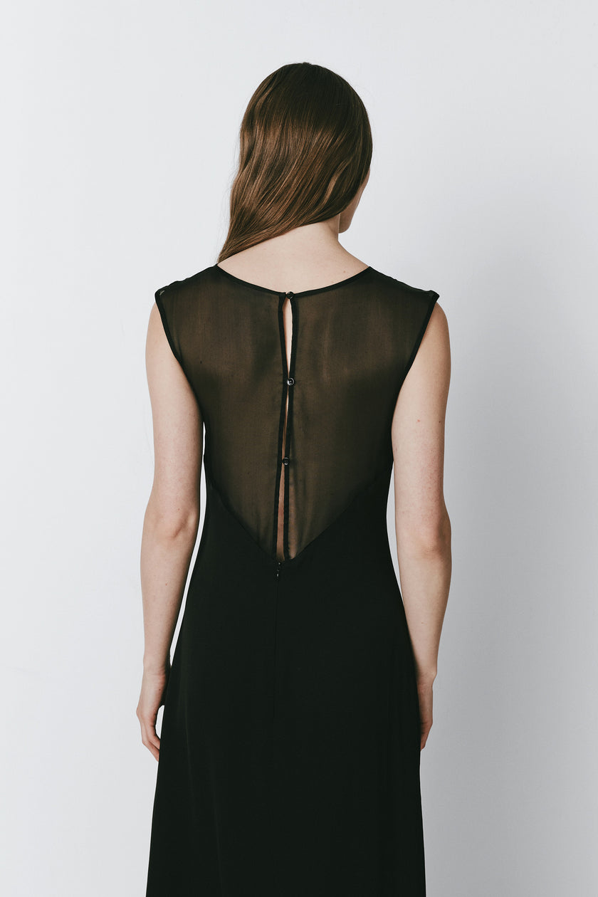 Black Manon Organza Mix Media Dress with sheer back detail