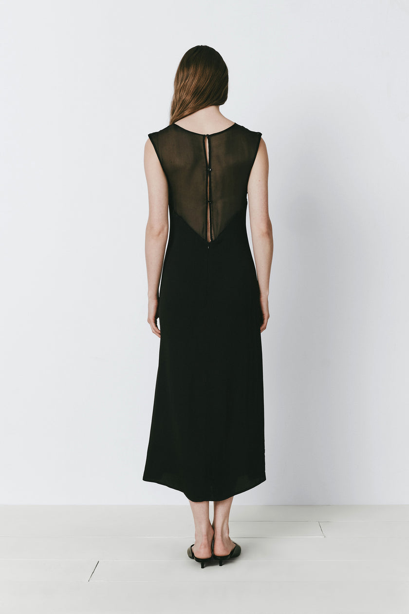 Black Manon Organza Mix Media Dress featuring sheer organza back detail