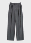 pleated front straight leg trousers with an extended tab closure