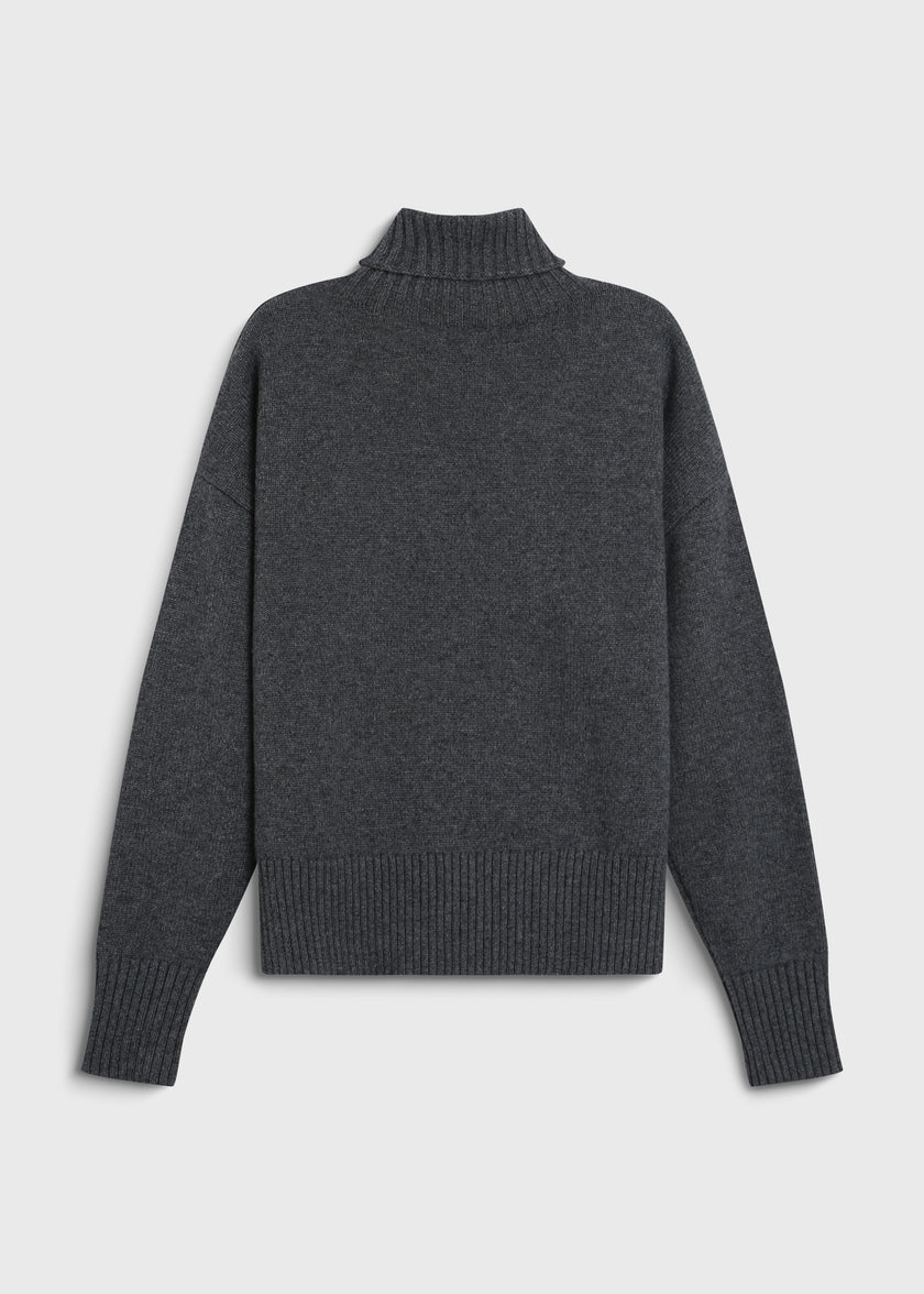 Ruesophie Marne Boxy Turtleneck Sweater in dark grey wool-cashmere blend, oversized fit