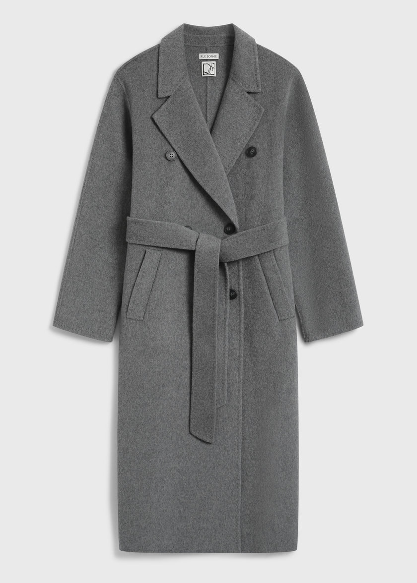 Rue Sophie Martine Belted Coat in grey wool-cashmere blend, oversized fit, fall fashion
