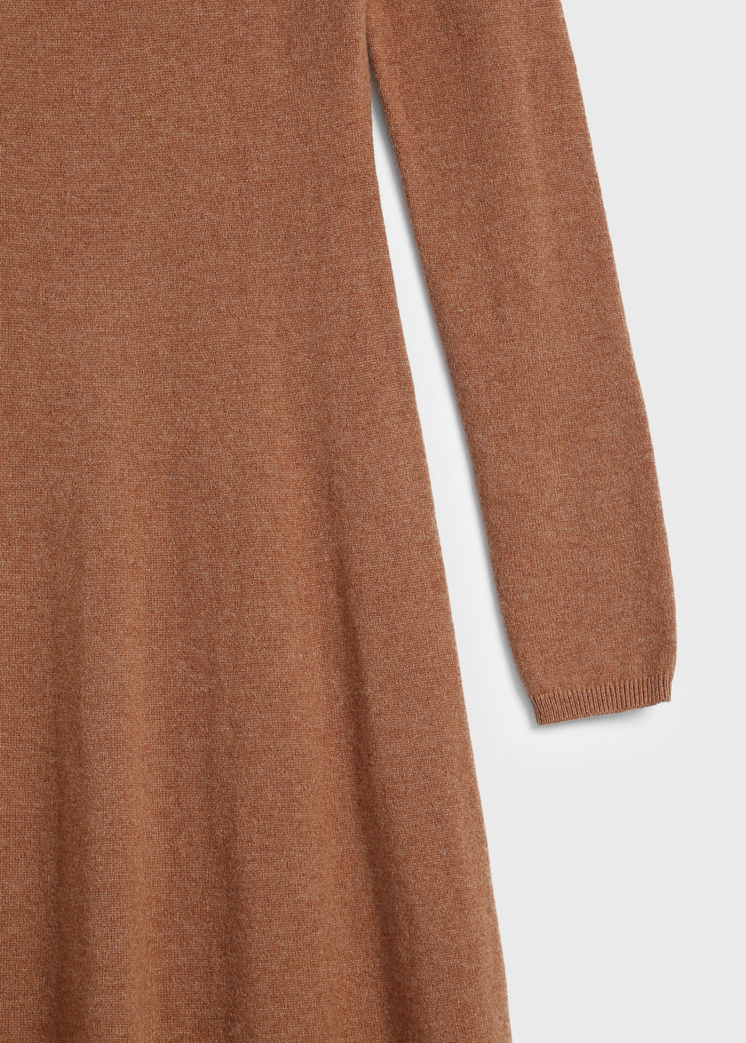 Tobacco Mignet Midi Sweater Dress in wool-cashmere blend, elegant midi length, close-up detail