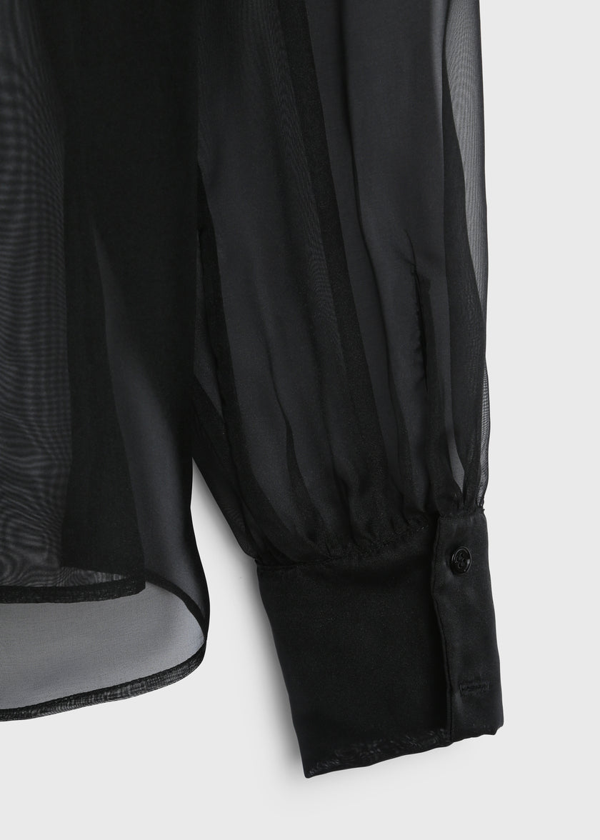 Black Monnaie Organza Top sleeve, oversized fit. Perfect for evening wear, Ruesophie.
