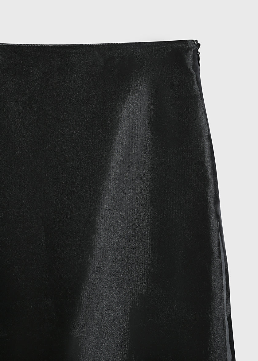 Black Moulin Organza Peplum Skirt, close-up detail showing fabric and zipper.