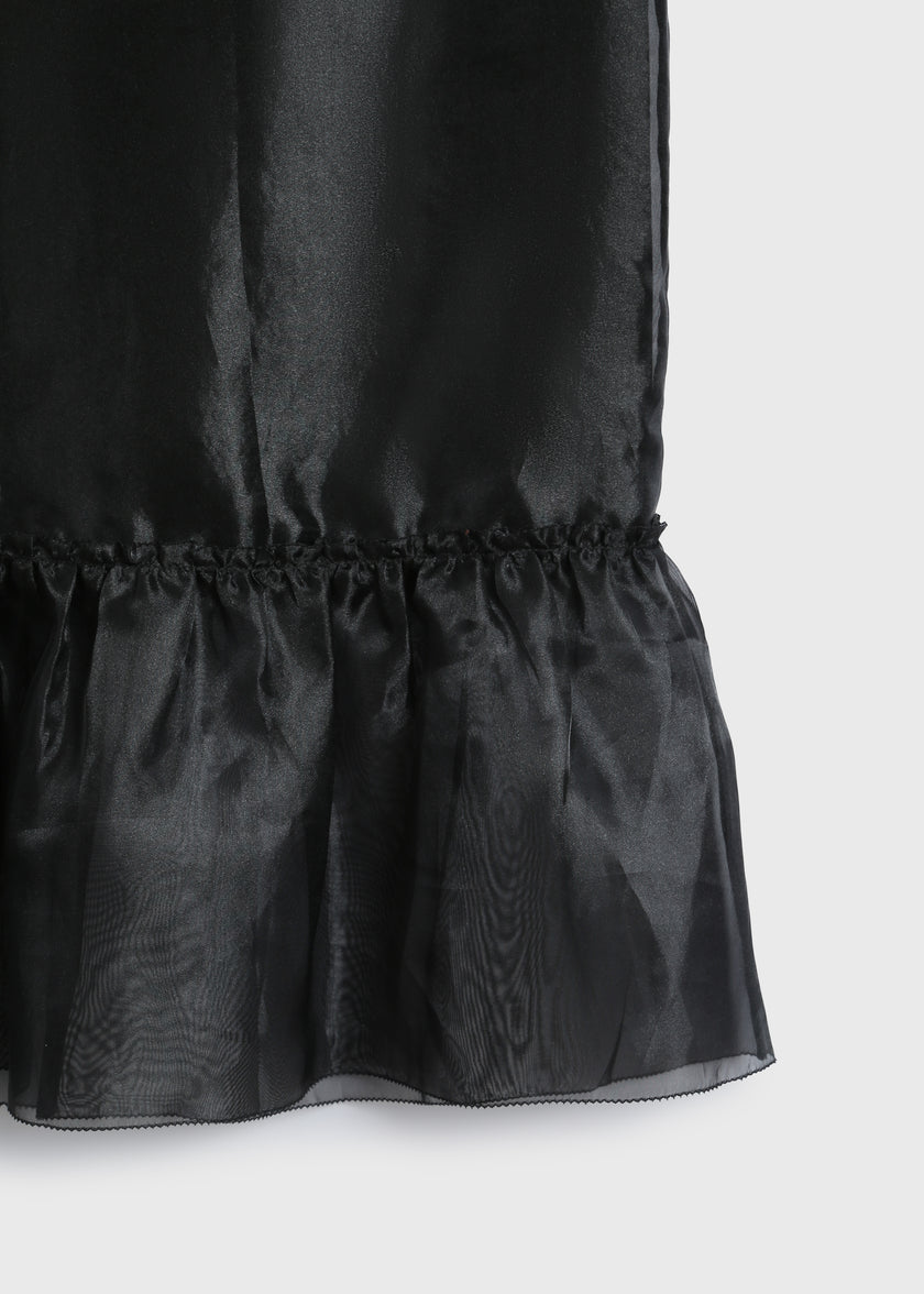 Black Moulin Organza skirt with ruffled peplum hem, perfect for fall ensembles