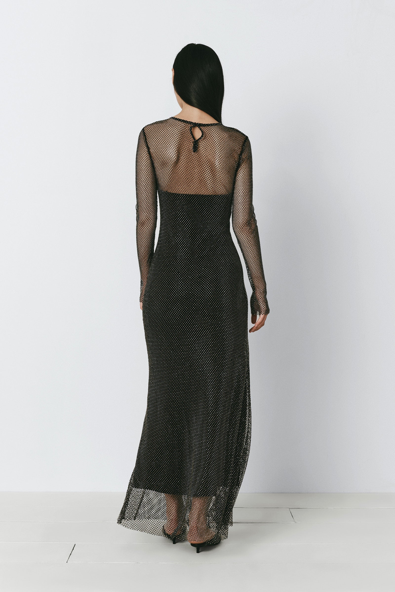 black rhinestone mesh long sleeve midi dress NWT ZARA BLACK RHINESTONE MESH DRESS LONG SLEEVE MAXI BODYCON