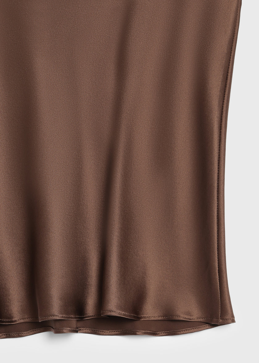 Brown silk Rivoli Top, square neck and spaghetti straps, silk fabric