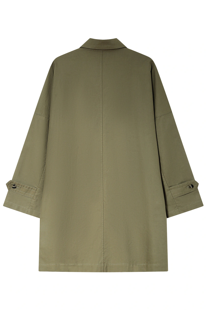 Provenance Oversized Jacket in Mosswood back view, unlined midi coat