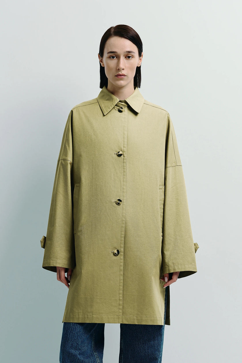 Provenance Oversized Khaki Jacket, midi length with classic details, an essential layer for everyday sophistication.