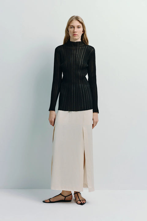 Marcy Slit Front Midi Skirt Crème