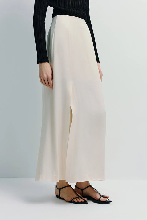 Marcy Slit Front Midi Skirt Crème
