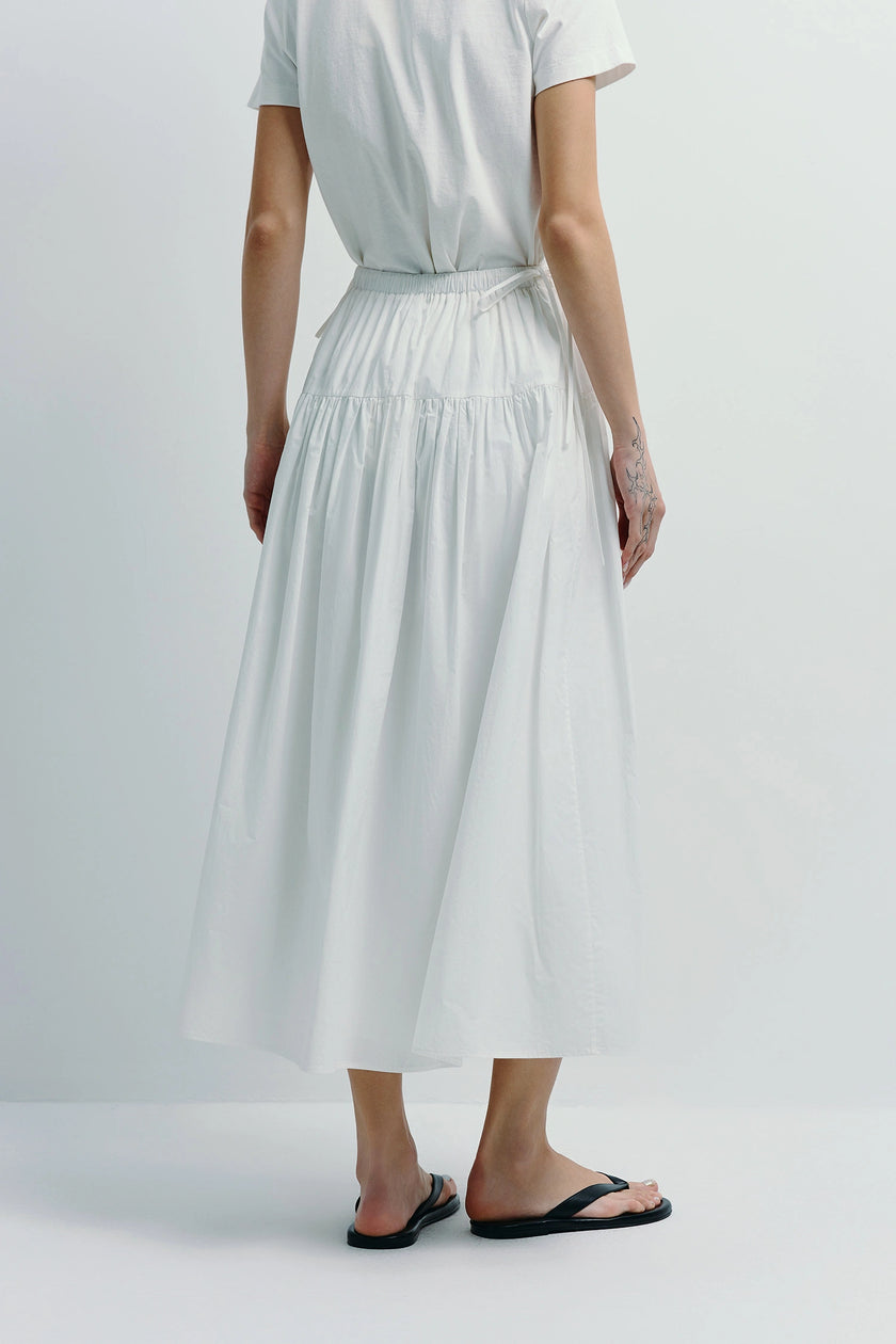 White Etoile Voluminous Skirt, sustainable cotton A-line, tiered design, effortless style