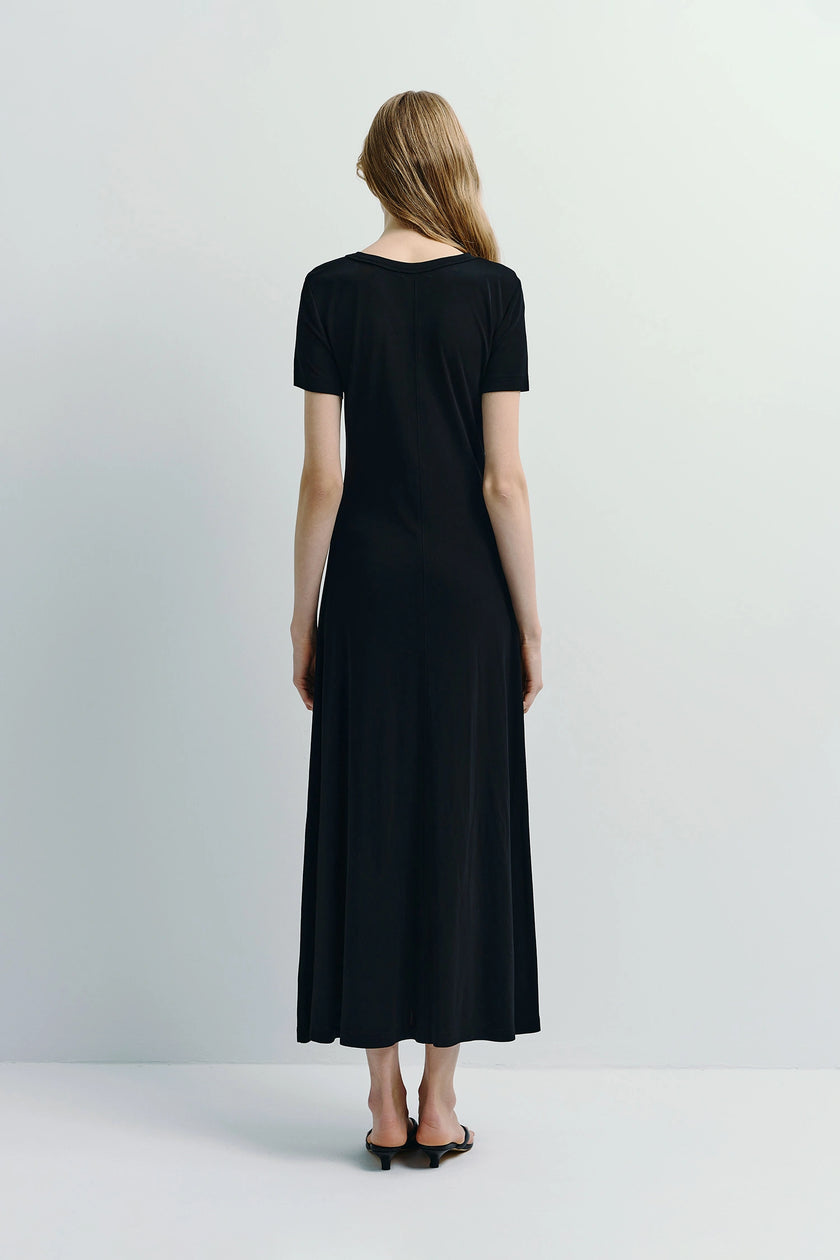 Ciles Drapey Tee Dress in Black, Back View