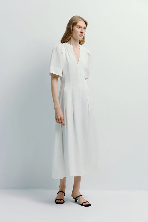 Carlyl Pleated Slv Dress White