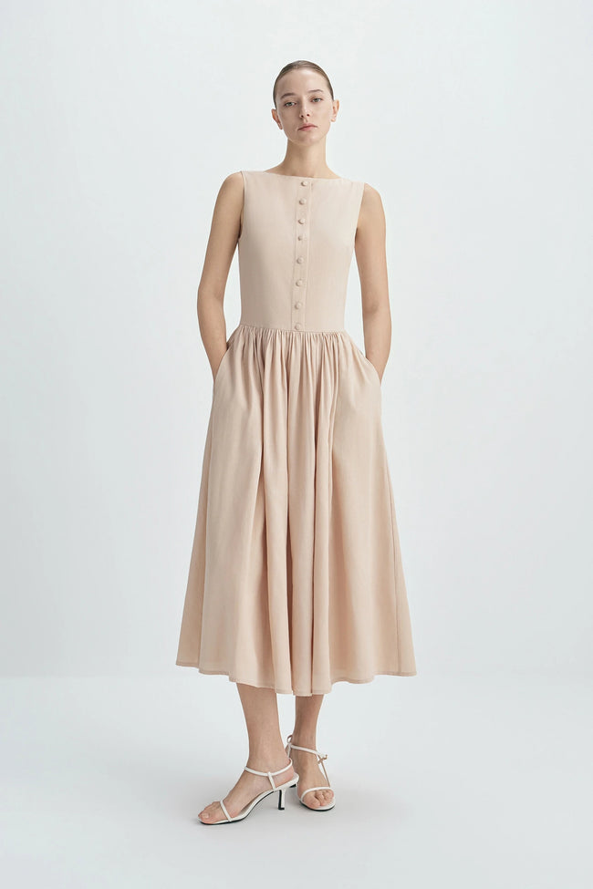 minimalist casual dresses Women's Elegant Minimalist A-Line Sleeveless Dress with Pockets, Lady Slim-Fitting Chic Fitted Long Gown, Plain Design for Daily Wear, Stylish Backless Neckline, Everyday Womenswear, Backless Summer Dress, Casual Dresses