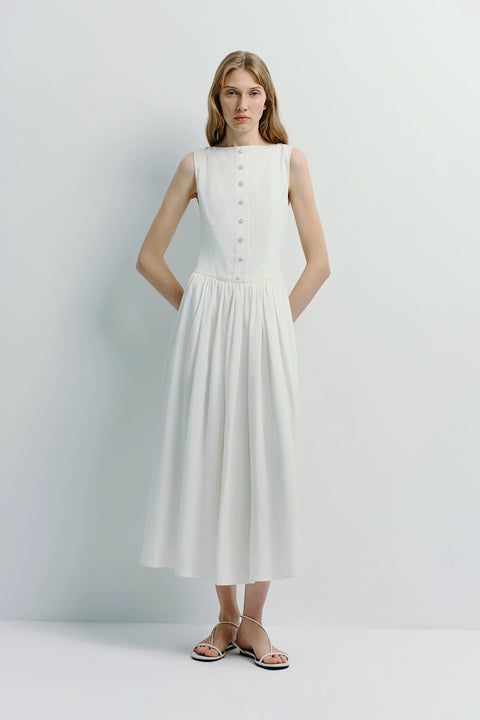 Luiza Button Front Dress White