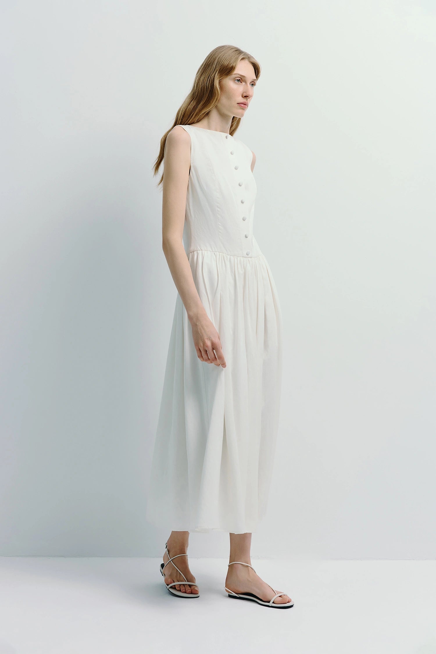 Luiza Button White Front Dress | 100% Cotton & A-Line Design | Half-Button Front & Lightweight Softness | Rue Sophie XXS / White Luiza Button White Front Dress | 100% Cotton & A-Line Design | Half-Button Front & Lightweight Softness | Rue Sophie XXS / White