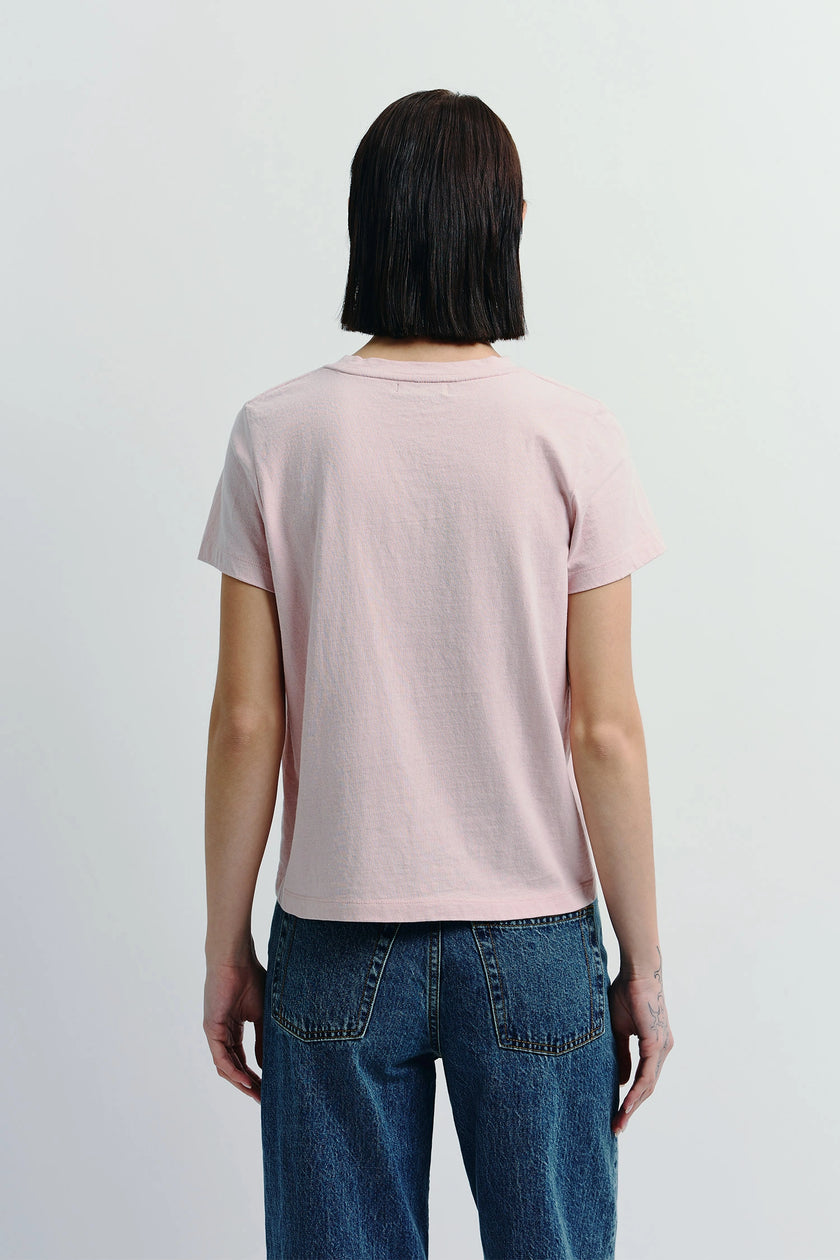 Soft pink Fay Crew Neck Tee back view, sustainable cotton for everyday wear