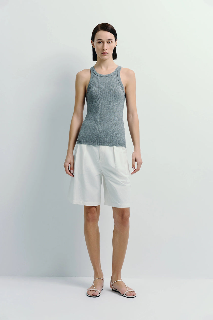 Ive Rib Tank Top in grey, lyocell-wool blend, woman in minimalist outfit