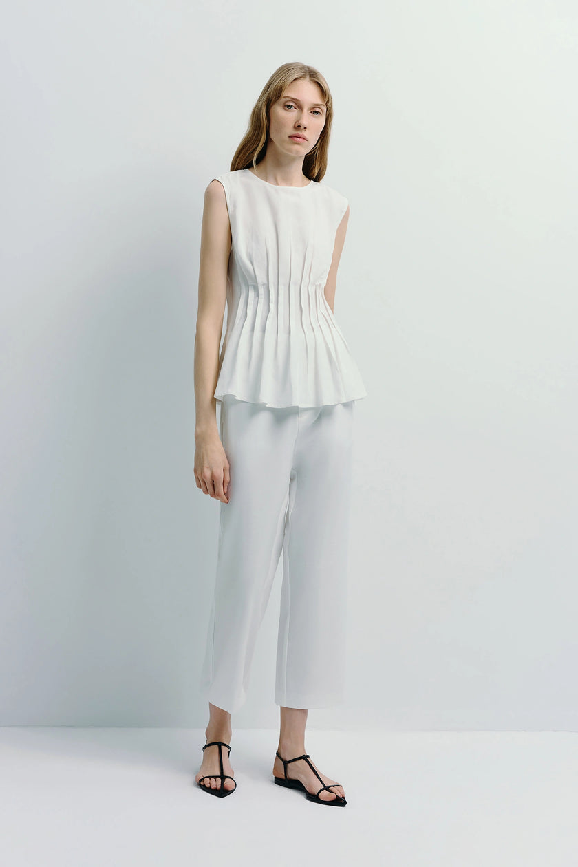 White Giulietta Pintuck Top with pintuck detail, perfect for spring day to night wear