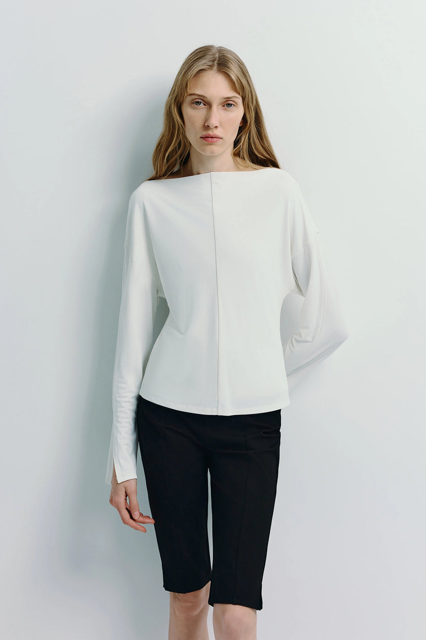 Laure Top in white with slit sleeves, Rue Sophie style.